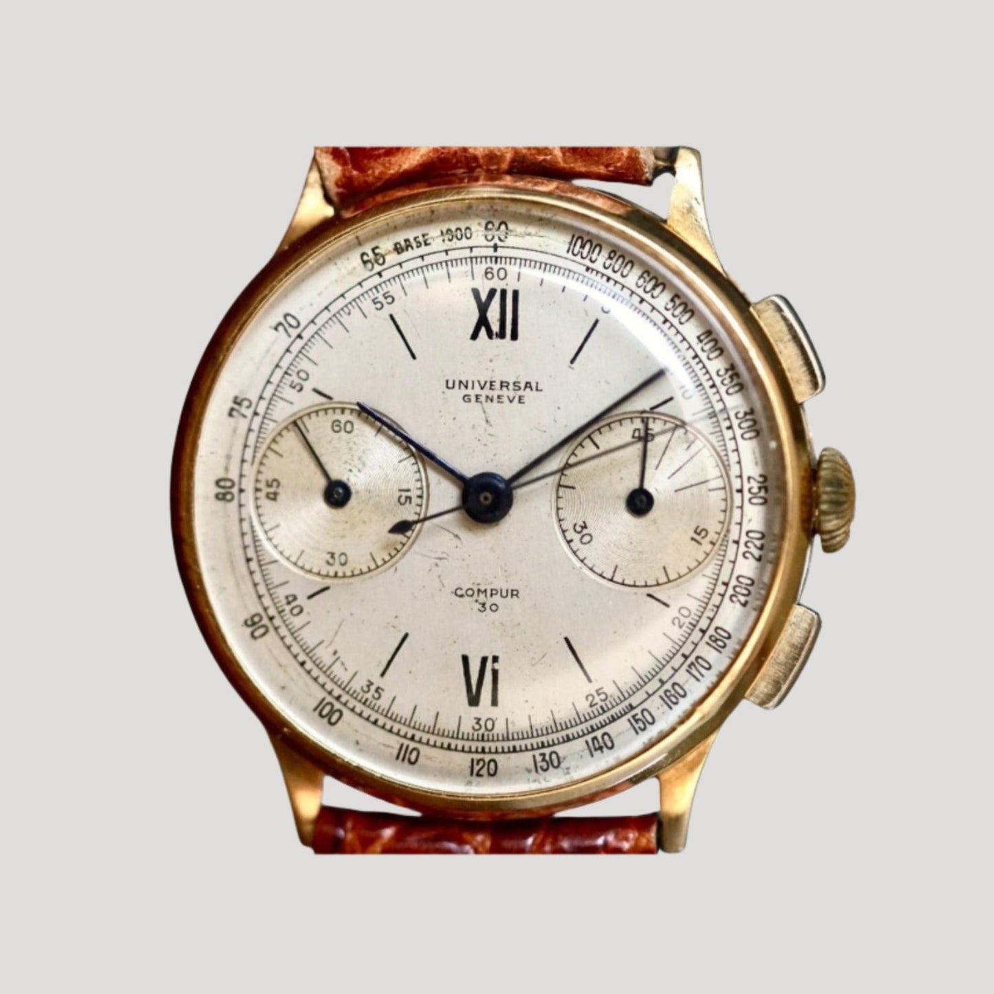 Large Universal Geneve Chrono Compur 30 Vintage 18K Gold Rare