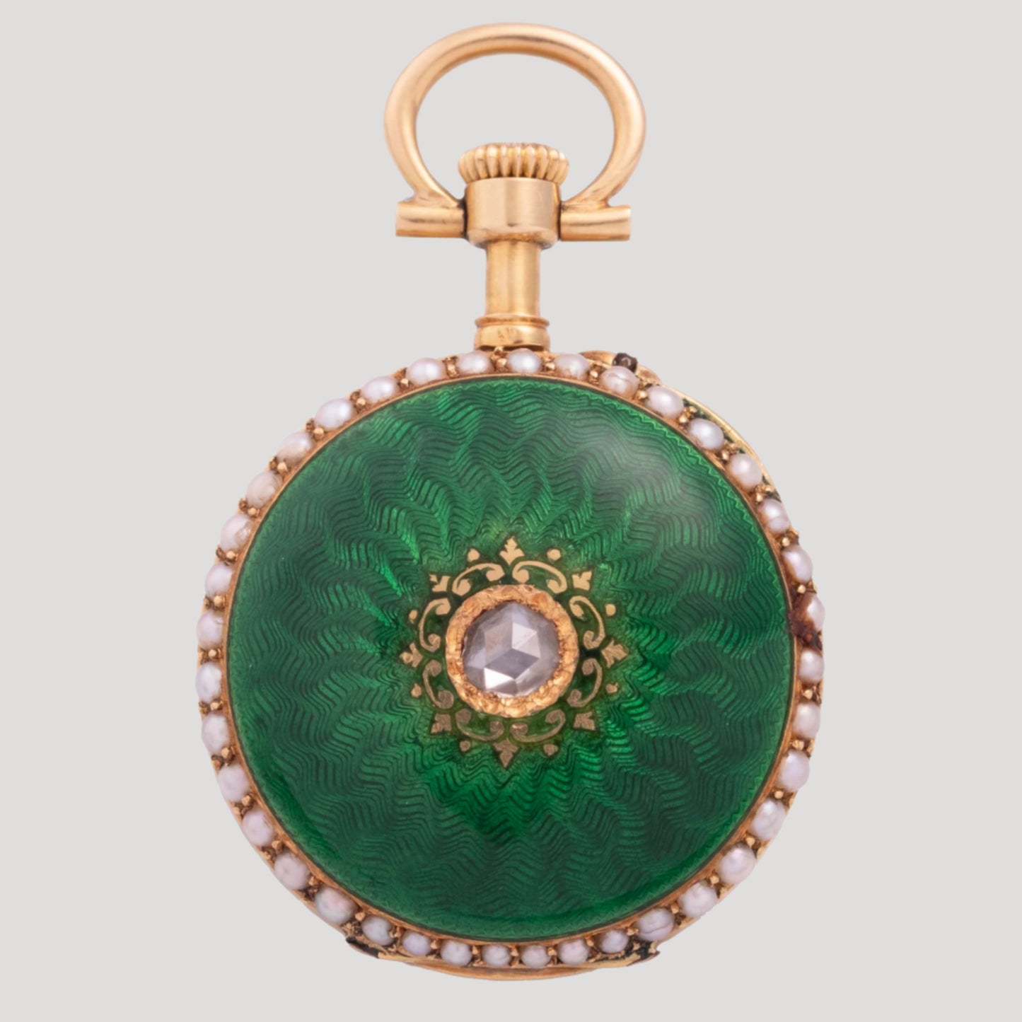 LeCoultre 18k Gold enameled with pearls open-face pocket watch 1890'