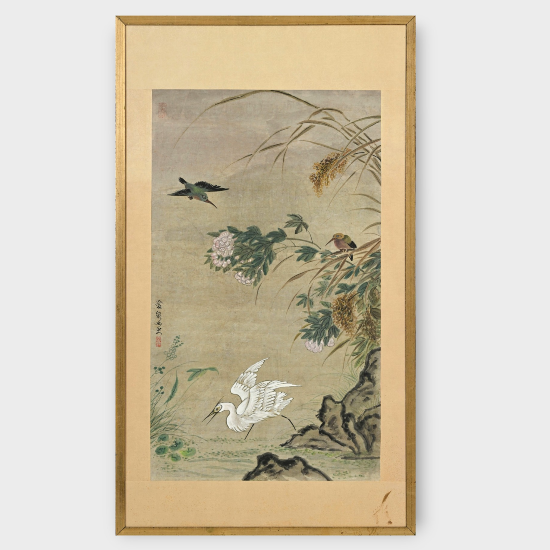 Li Ai Vee (1932–2021), Heron and Kingfishers, Painting on paper, 20th–21st century