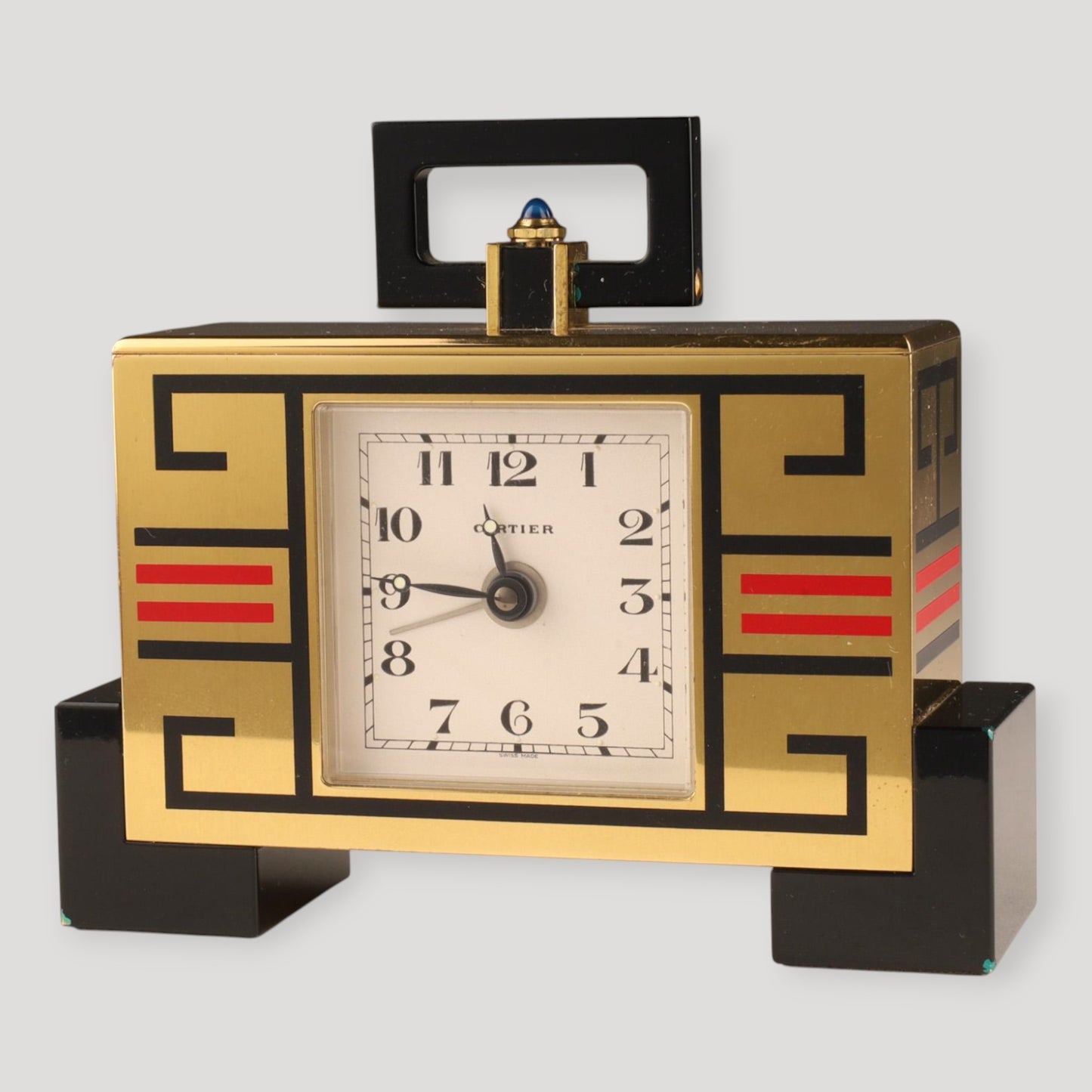 Must de Cartier 'Art Deco Alarm Table Clock/ Pendulette with its original Cartier papers & box