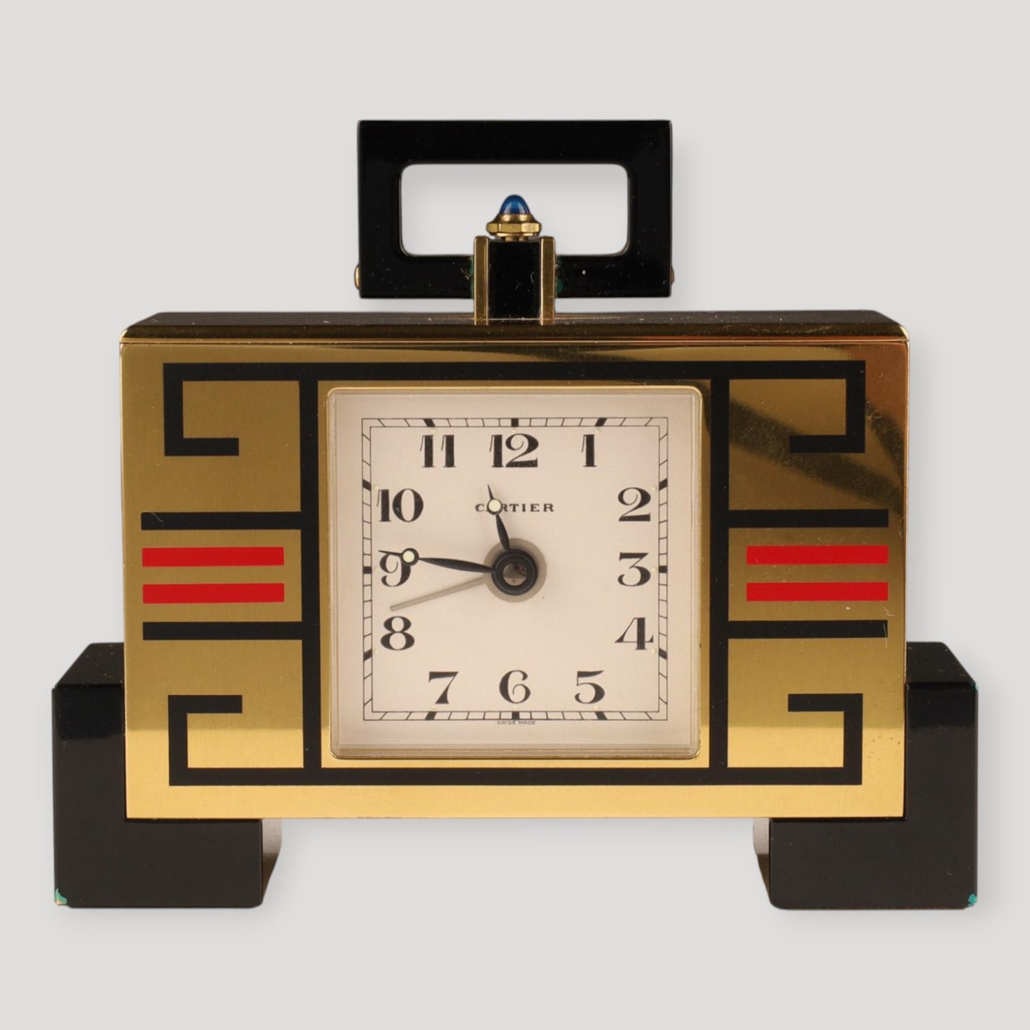 Must de Cartier 'Art Deco Alarm Table Clock/ Pendulette with its original Cartier papers & box