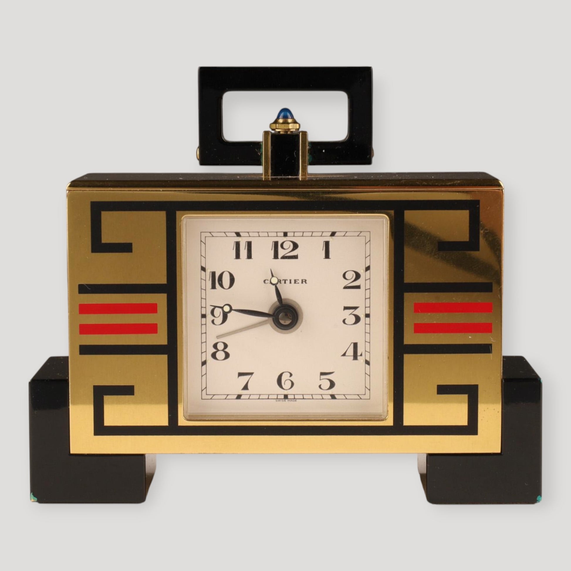 Must de Cartier 'Art Deco Alarm Table Clock/ Pendulette with its original Cartier papers & box