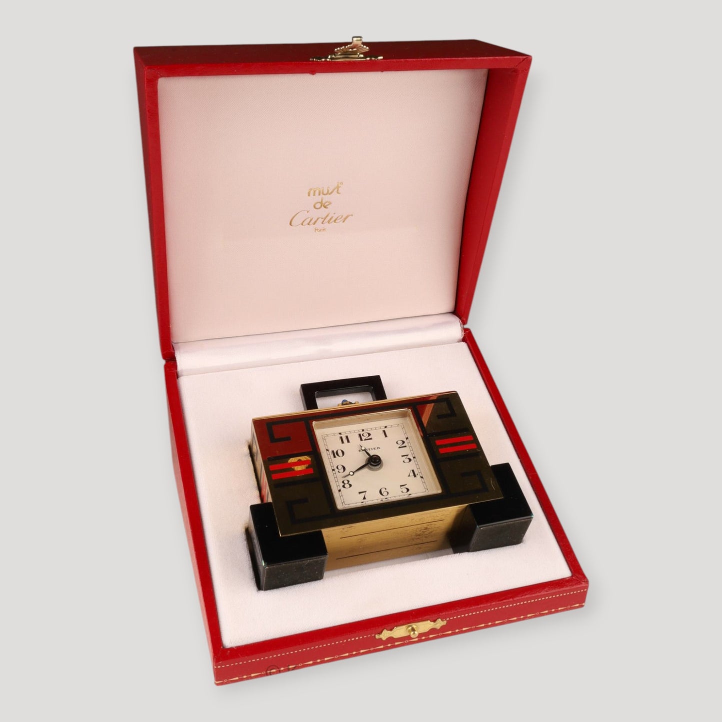 Must de Cartier 'Art Deco Alarm Table Clock/ Pendulette with its original Cartier papers & box