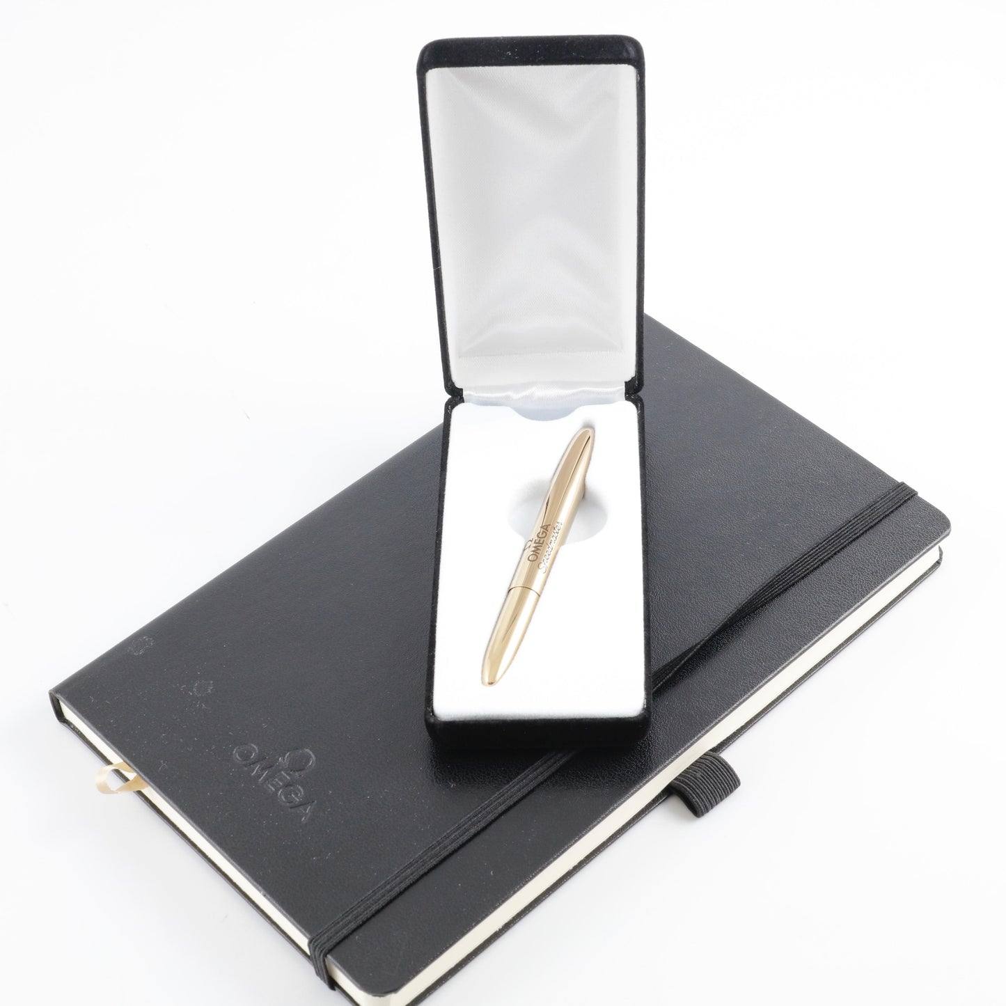 OMEGA 50th moon landing anniversary ballpoint pen stylo & a black notepad