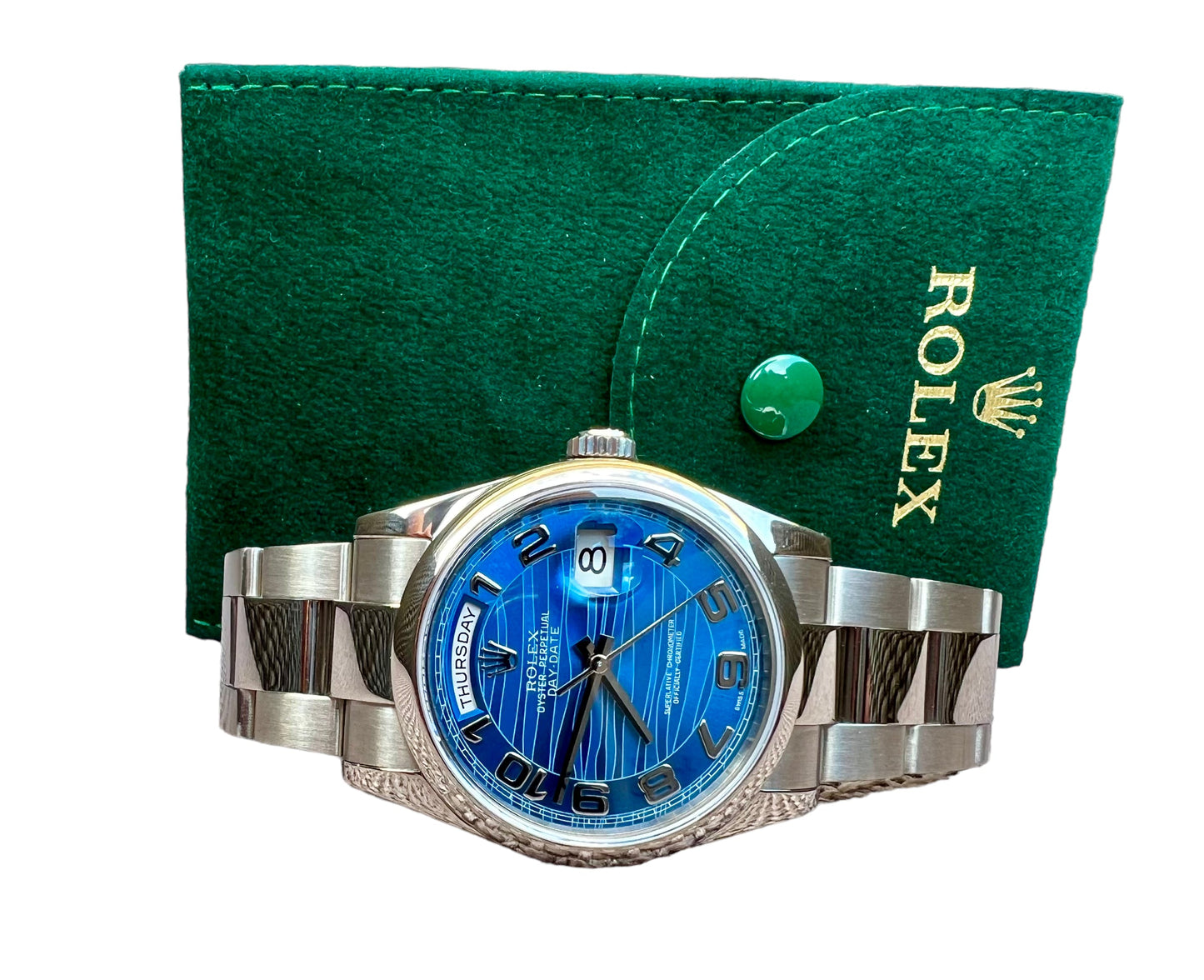 ROLEX Day-Date 18K White Gold, Blue Wave Dial Rare
