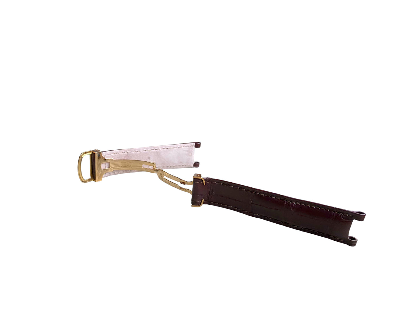 Cartier New Brown Mahogany Croco Leather Band / Strap/ Bracelet with 18k gold deployment clasp 20 mm