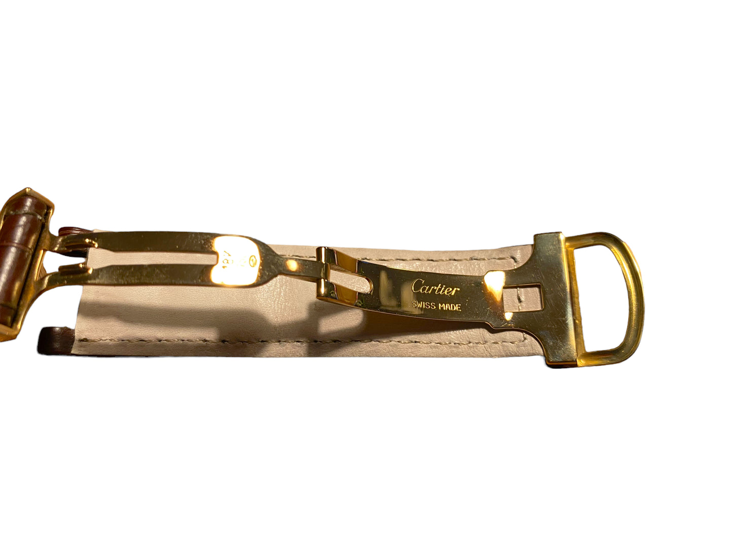 Cartier New Brown Mahogany Croco Leather Band / Strap/ Bracelet with 18k gold deployment clasp 20 mm