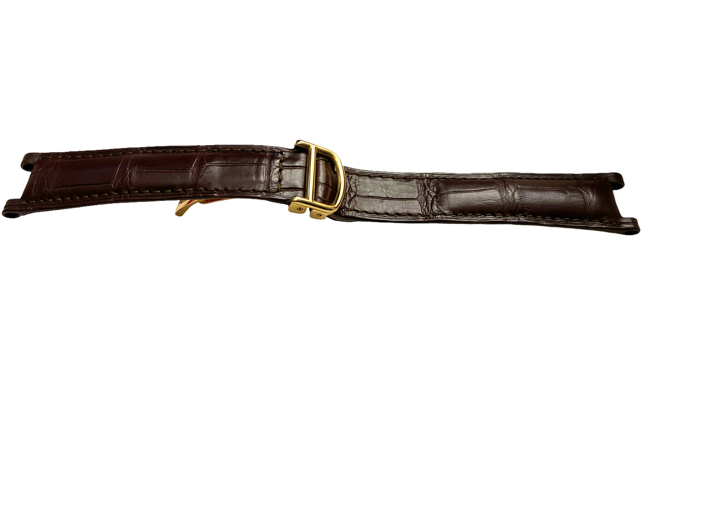 Cartier New Brown Mahogany Croco Leather Band / Strap/ Bracelet with 18k gold deployment clasp 20 mm