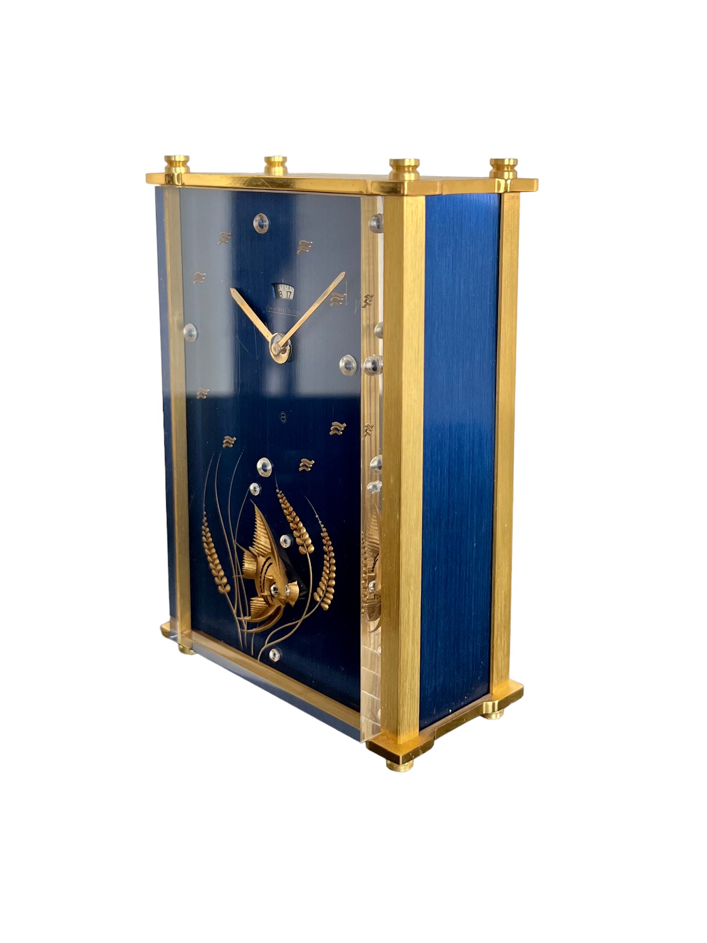 Jaeger-LeCoultre Marina 8 days music alarm Desk Clock Uhr Pendulette Blue Dial 1960'
