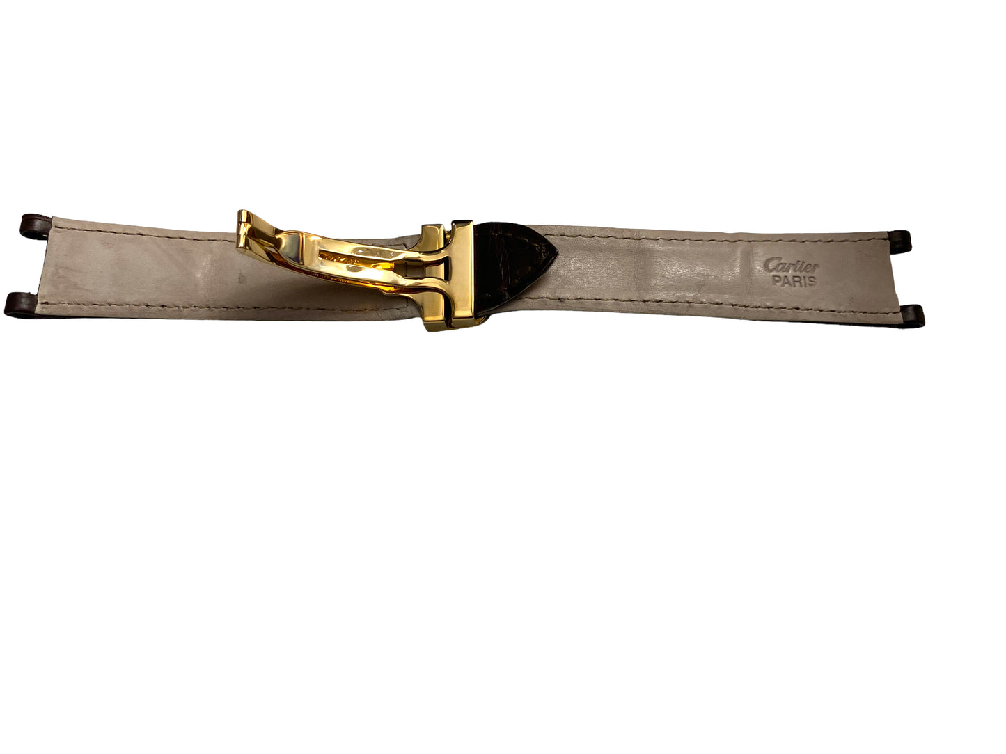 Cartier New Brown Mahogany Croco Leather Band / Strap/ Bracelet with 18k gold deployment clasp 20 mm