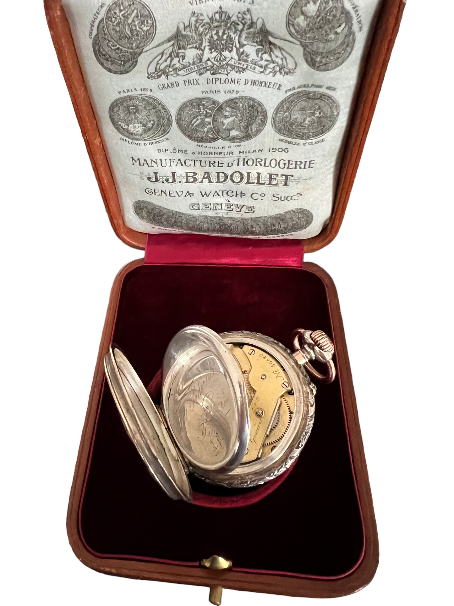 JJ Badollet & Co Genève 1887 Handcrafted Historical Vintage Rose Gold & Silver Pocket Watch /Taschenuhr Rare