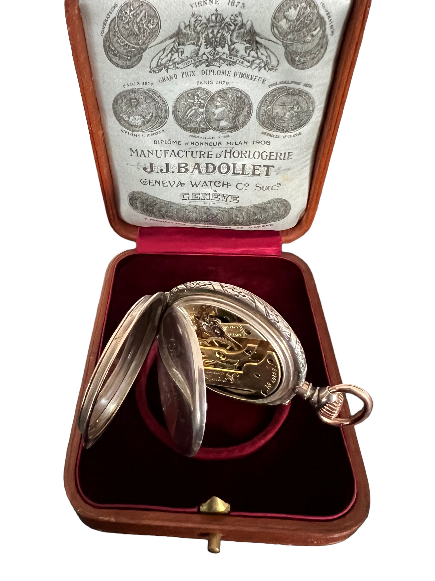 JJ Badollet & Co Genève 1887 Handcrafted Historical Vintage Rose Gold & Silver Pocket Watch /Taschenuhr Rare