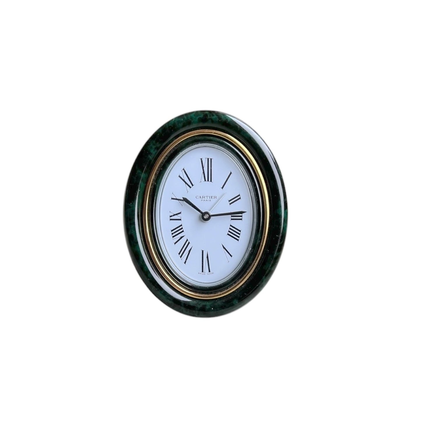 Cartier Alarm Table Clock/ Pendulette green marbled enamel 1980s
