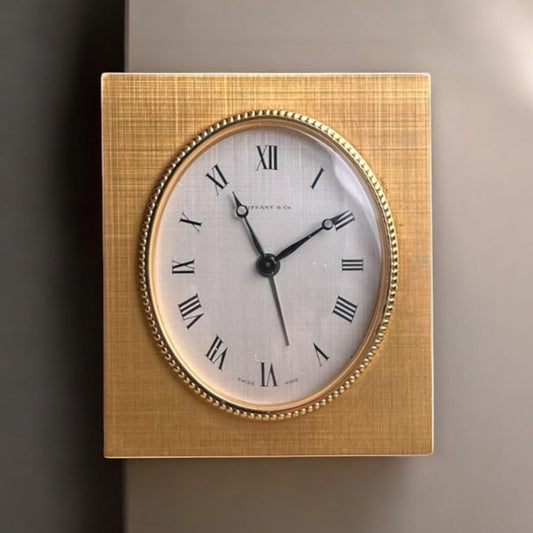 Tiffany Art Deco Alarm Brass Desk / Table Clock/ Pendulette