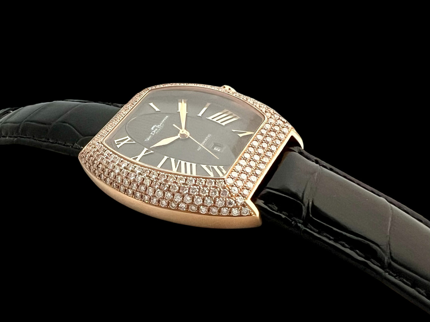 Van der Bauwede 18K Rose Gold automatic paved with diamonds NEW