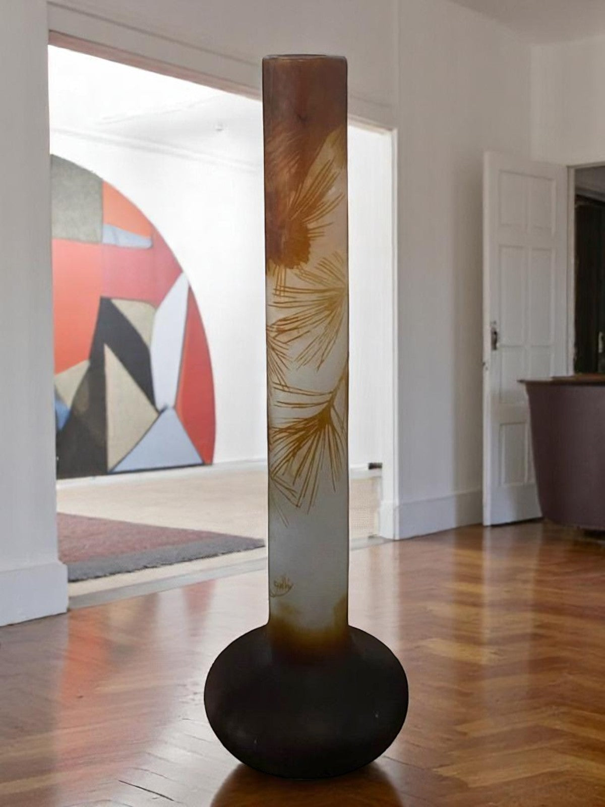 Émile Gallé (1846–1904), important multi-layered long neck glass Vase 75 cm