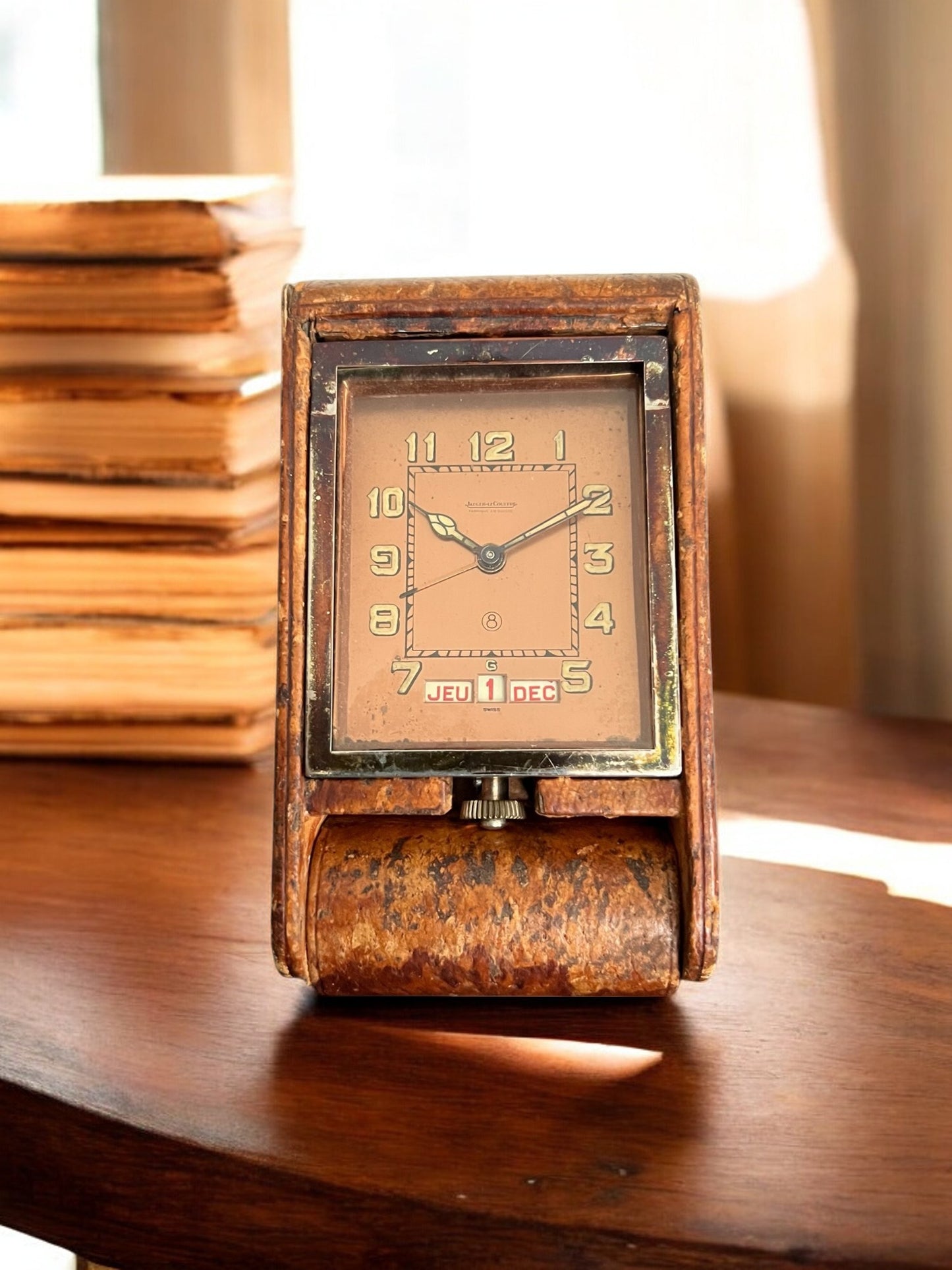 Jaeger-LeCoultre Desk Clock Ados 8 Days Triple Calendar Oversized Art Deco 1930'