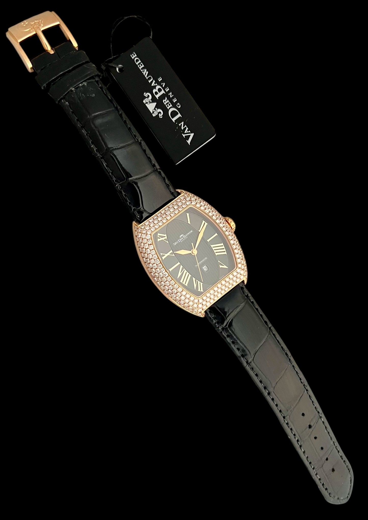 Van der Bauwede 18K Rose Gold automatic paved with diamonds NEW
