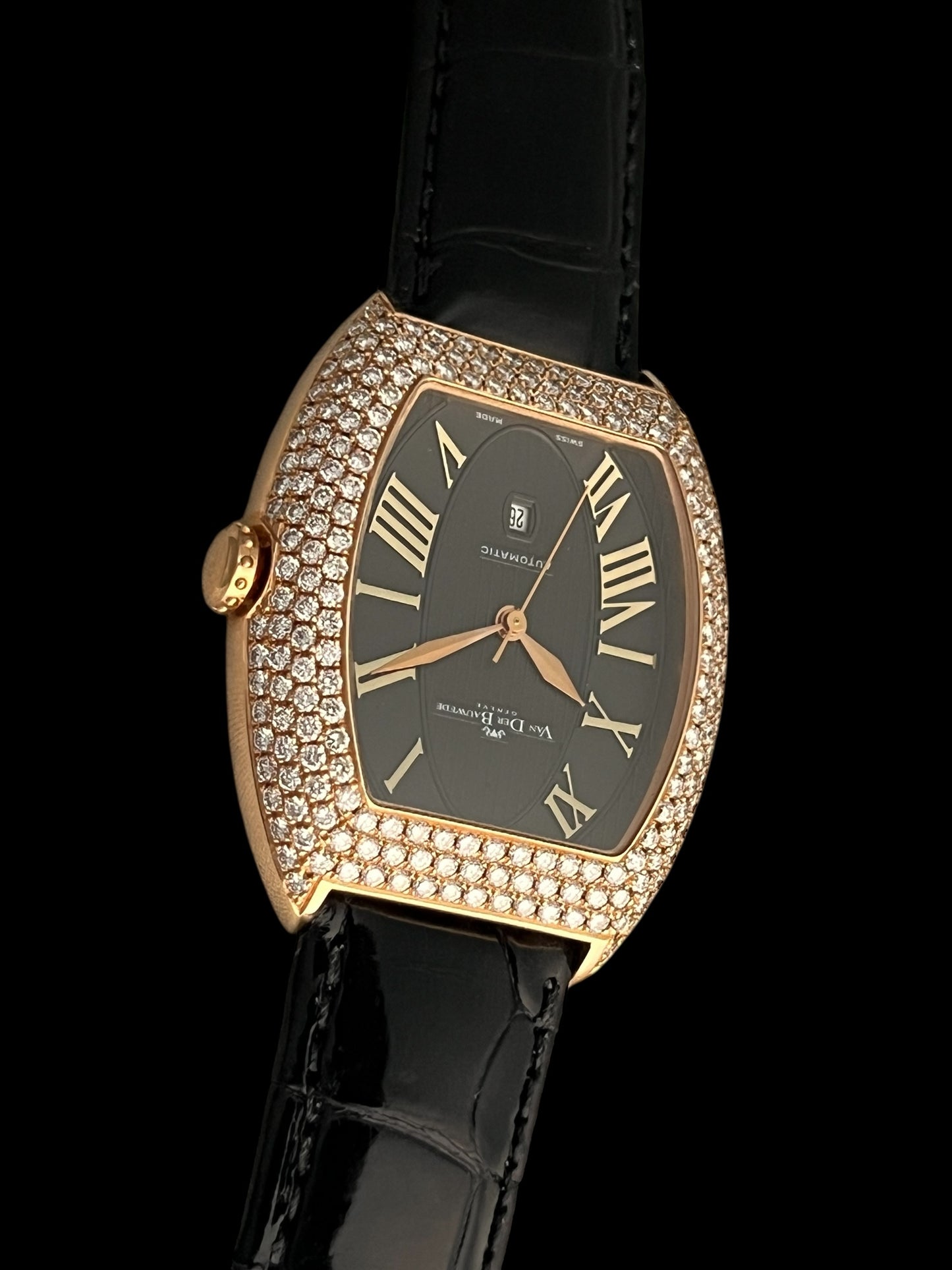 Van der Bauwede 18K Rose Gold automatic paved with diamonds NEW