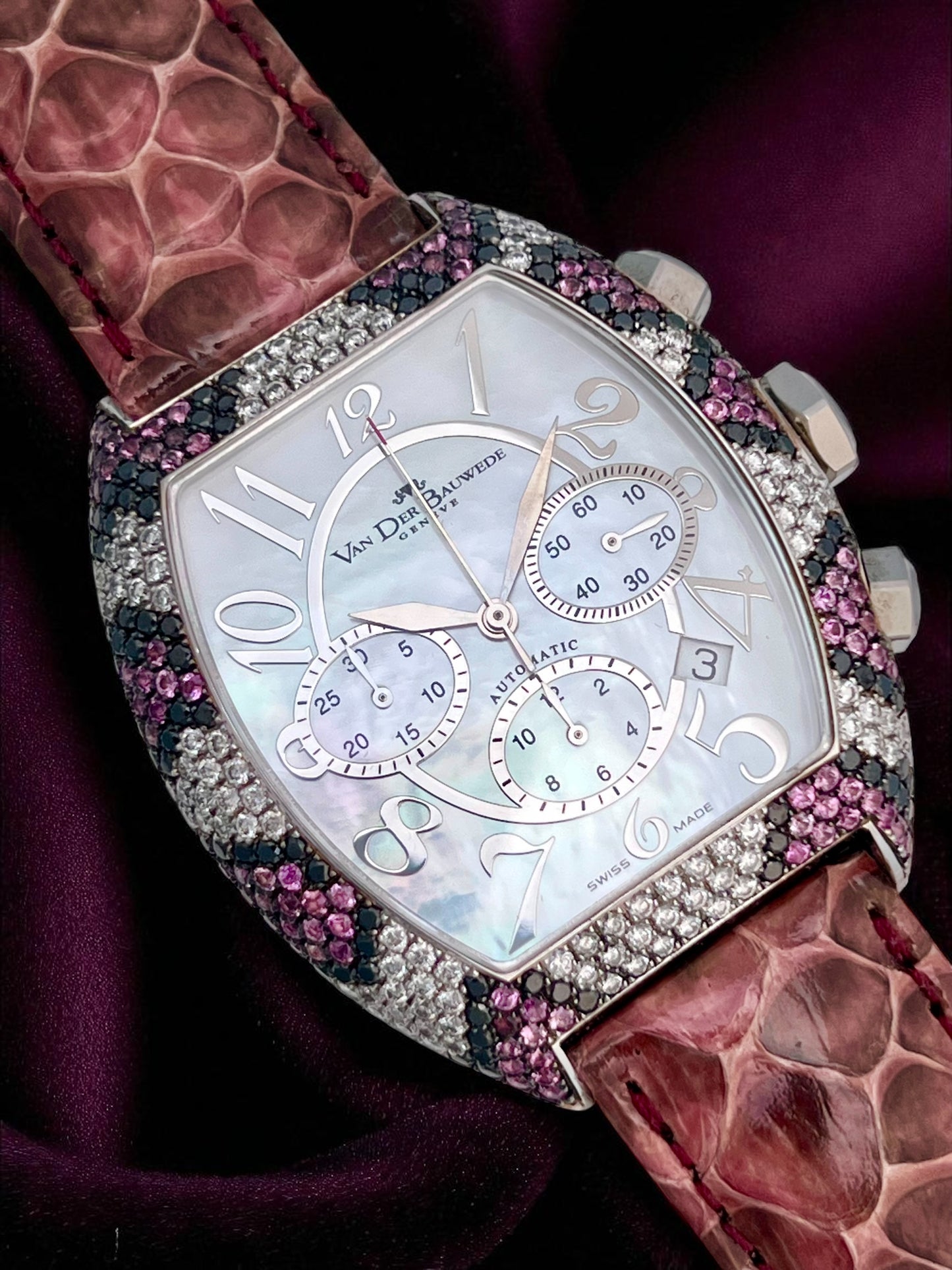 Van der Bauwede Victoria Magnum 'Python' White Gold set with Saphirs & White and Black Diamonds NEW