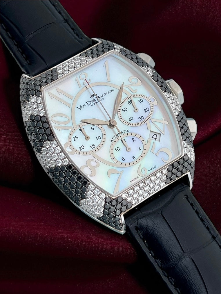 Van der Bauwede Victoria Magnum 'Python' White Gold set with White and Black Diamonds NEW