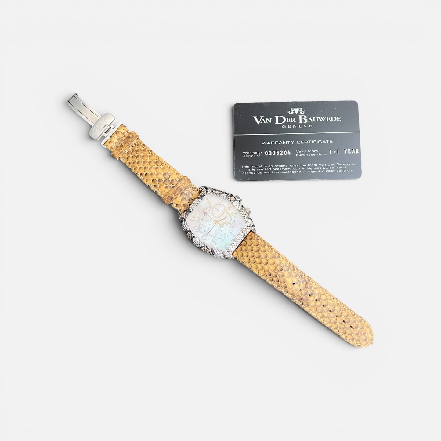 Van der Bauwede Magnum Commander Chronograph Silver Watch set with Cognac, White and Black Diamonds