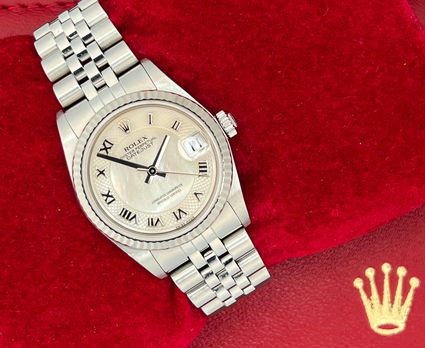 Rolex Datejust Mother of Pearl Dial X 18k White Gold Fluted Bezel Ref. 78274 Full Set