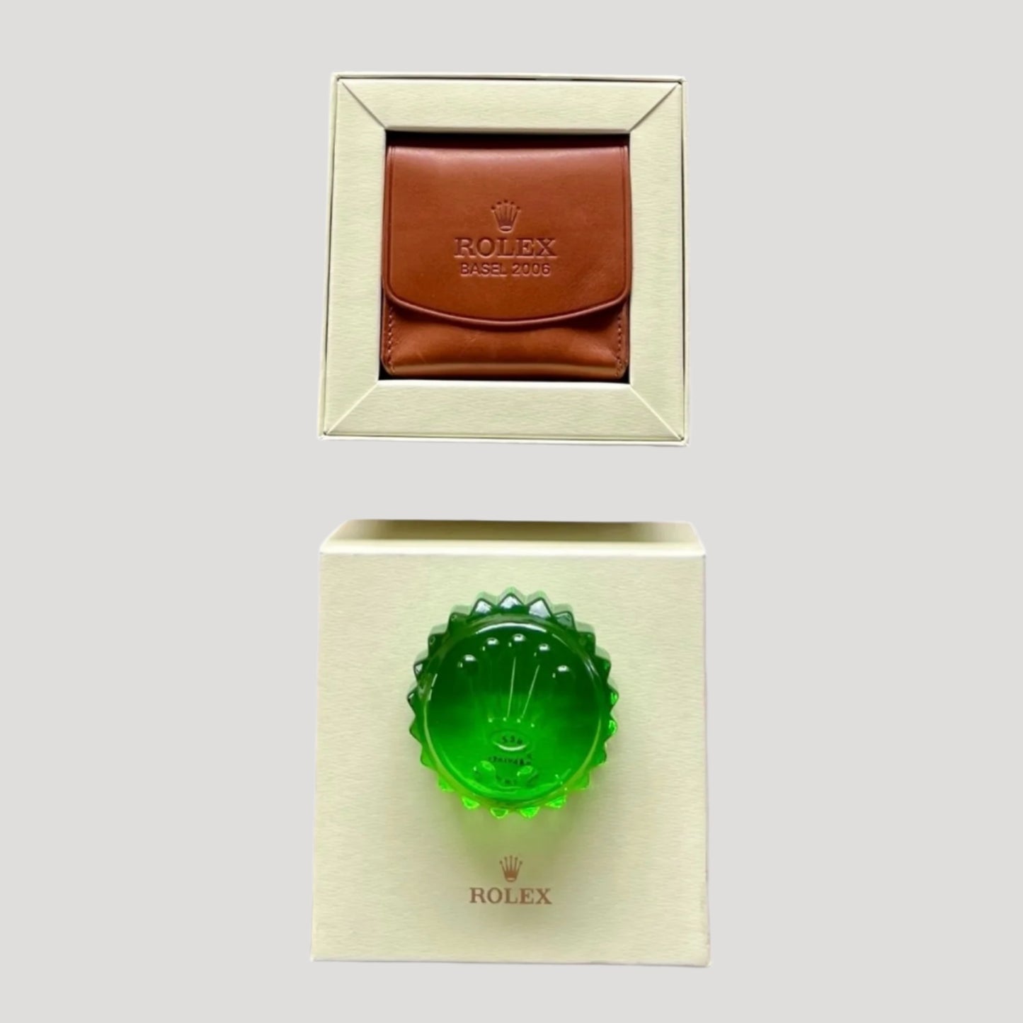 Rolex NOS Rare Oyster 'green tinted glass Basel 2006 Paperweight Presse Papier