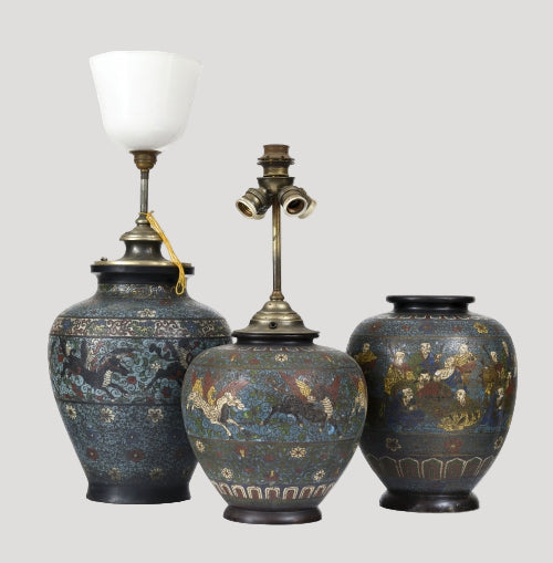 champlevé enamel vases, Japan, 20th century, fine art, 24time