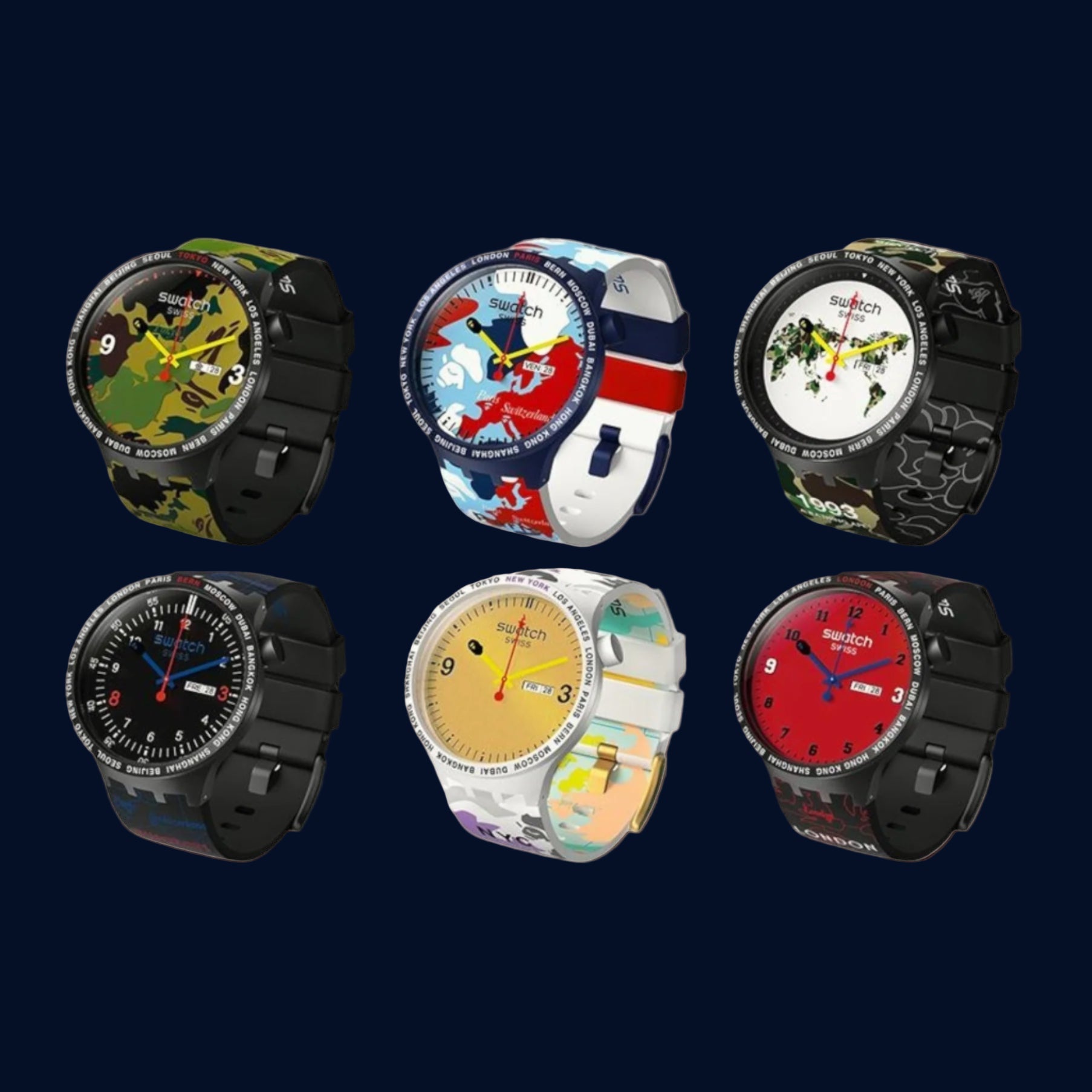 Swatch & A Bathing Ape Tokio Collection of 6 watches