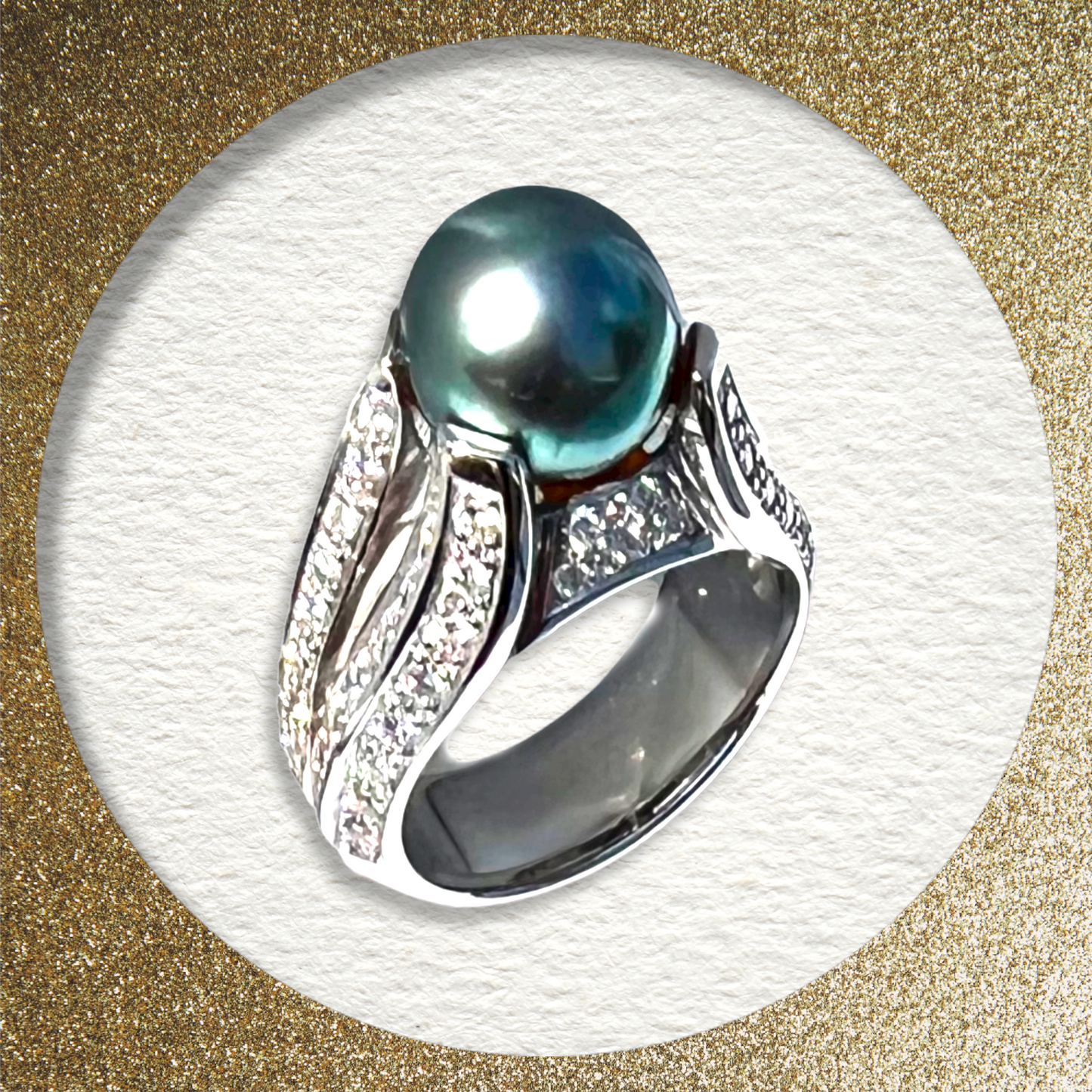 18k White Gold Ring Tahiti pearl & diamonds NEW