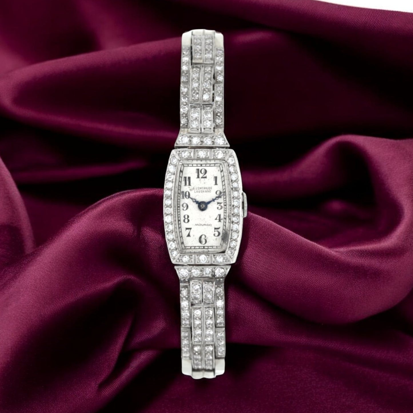 Movado Art Deco 18K White Gold & Full Diamond Paved Jewel Watch, One of One