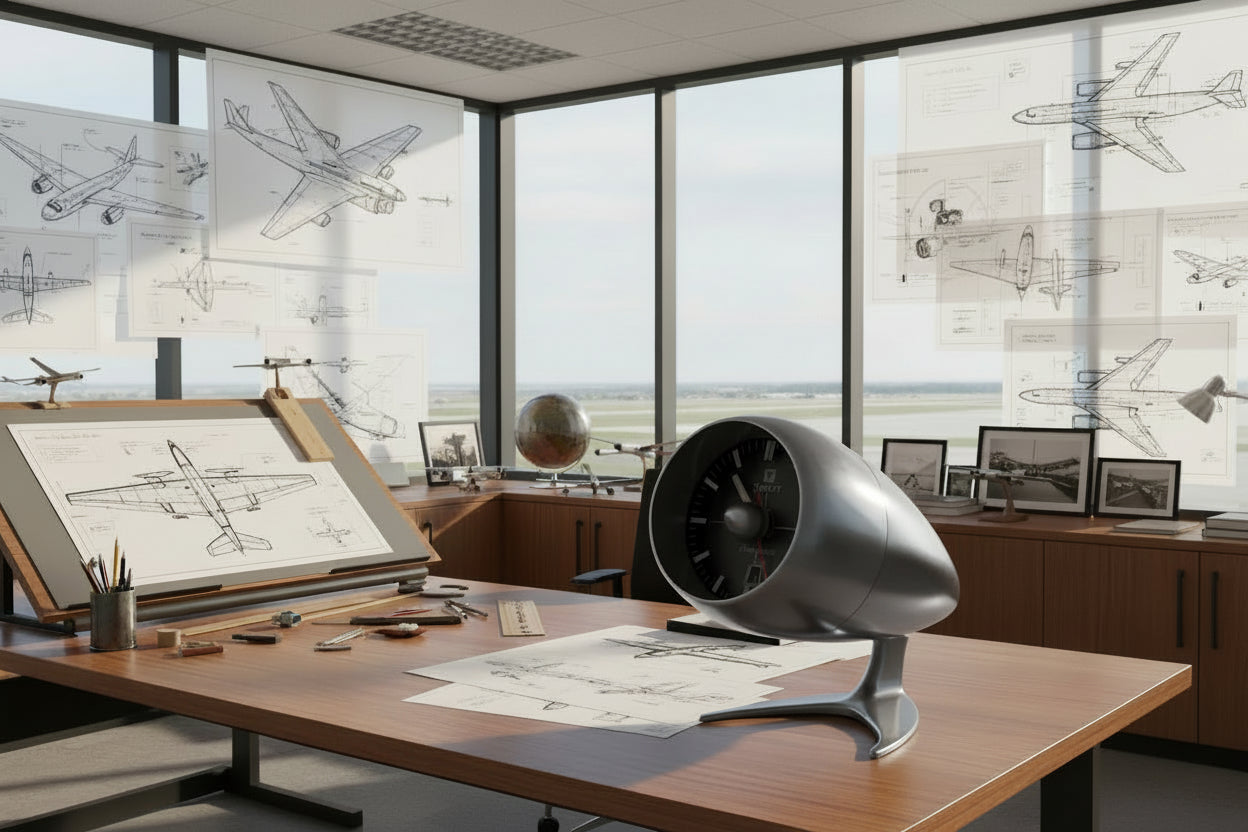 Tissot Electronic Metal desk clock in the shape of a airplane jet engine / tourbine 1970'