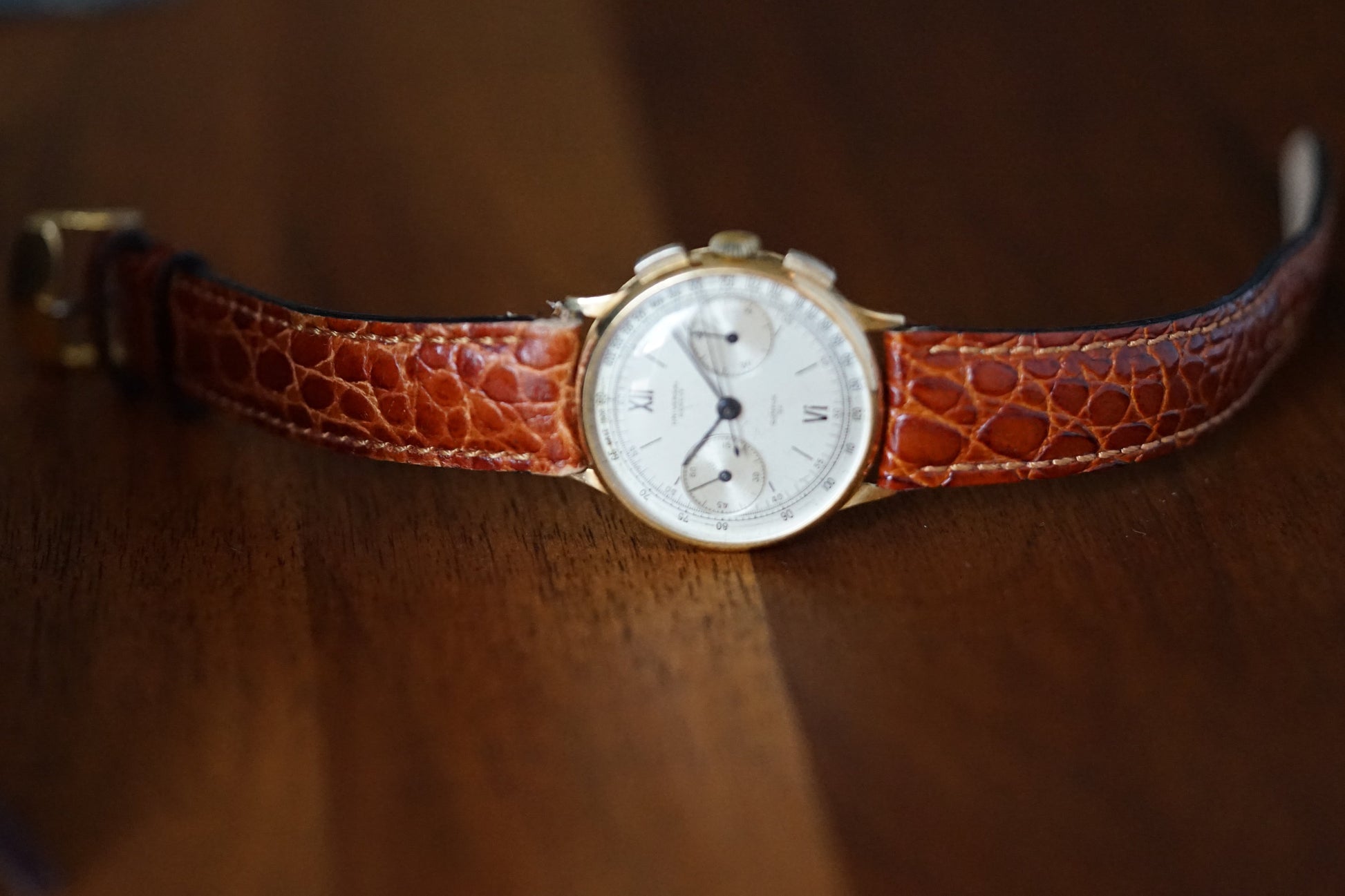 Large Universal Geneve Chrono Compur 30 Vintage 18K Gold Rare