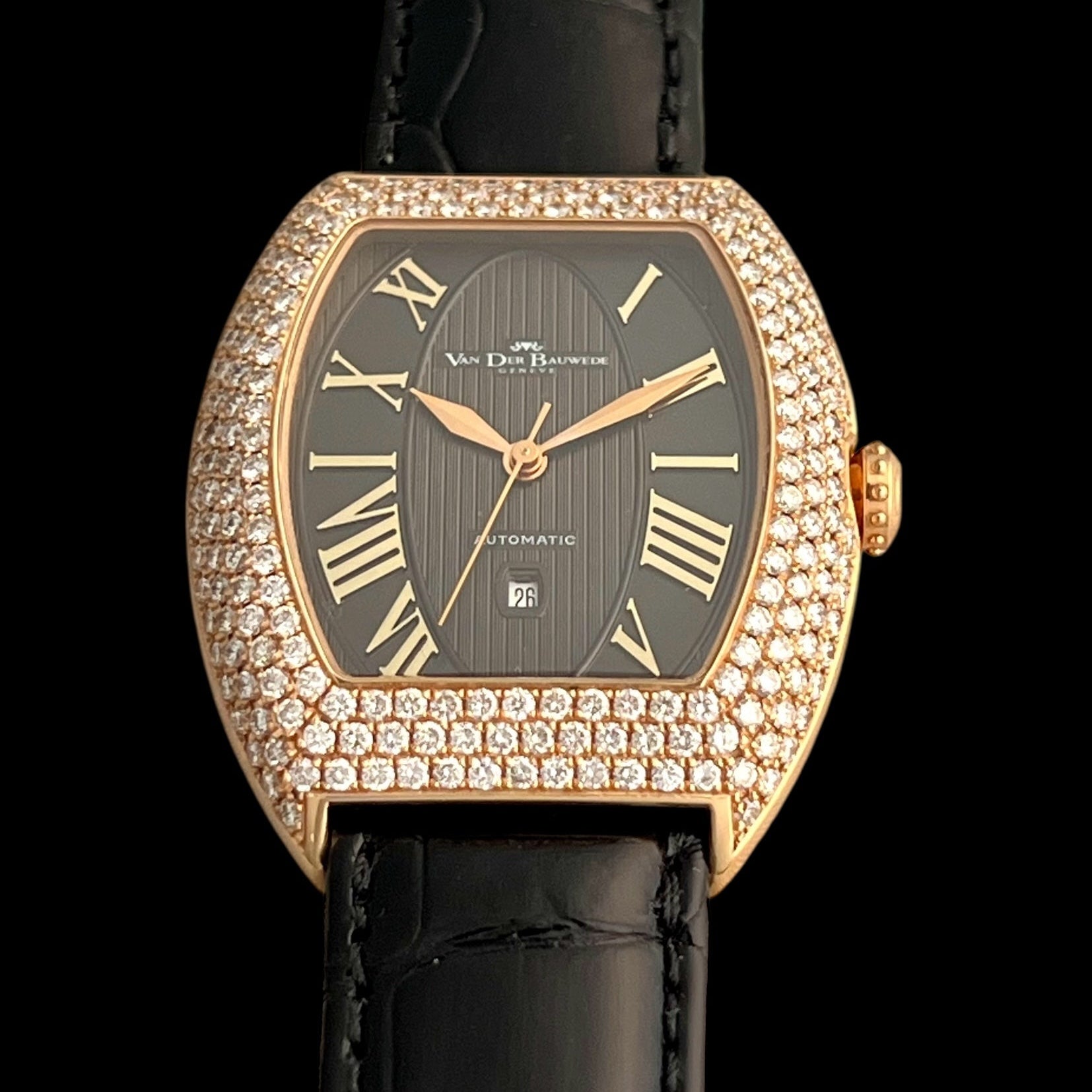 Van der Bauwede 18K Rose Gold automatic paved with diamonds NEW