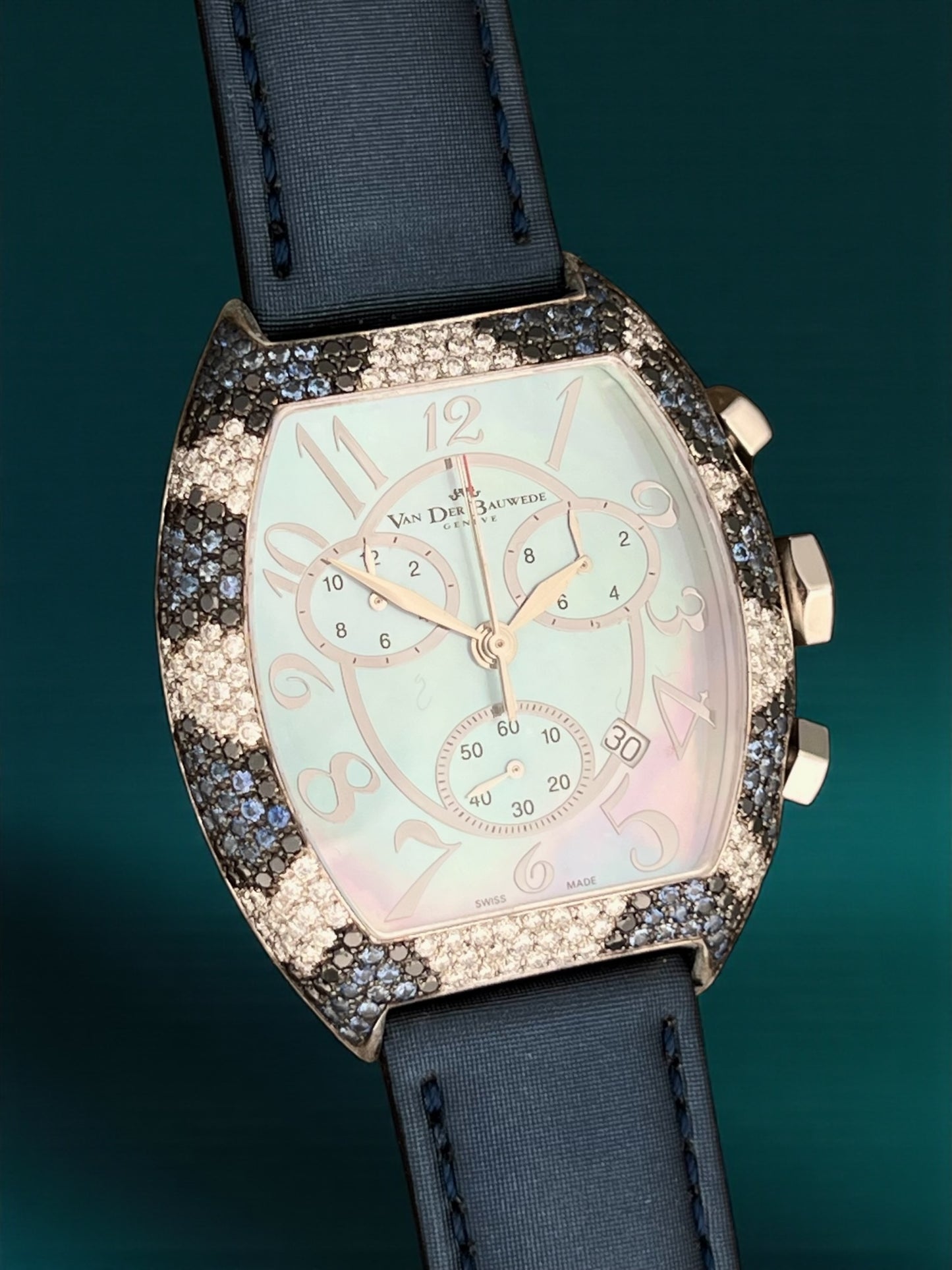 Van der Bauwede Magnum Chronograph Blue Saphirs & White and Black Diamonds NEW