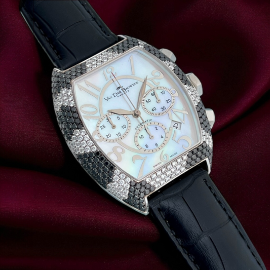 Van der Bauwede Victoria Magnum 'Python' White Gold set with White and Black Diamonds NEW