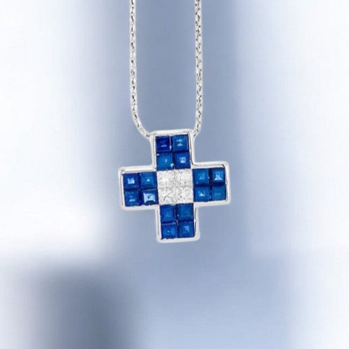 White Gold necklace, pendant sapphires 2.5 c & diamonds NEW