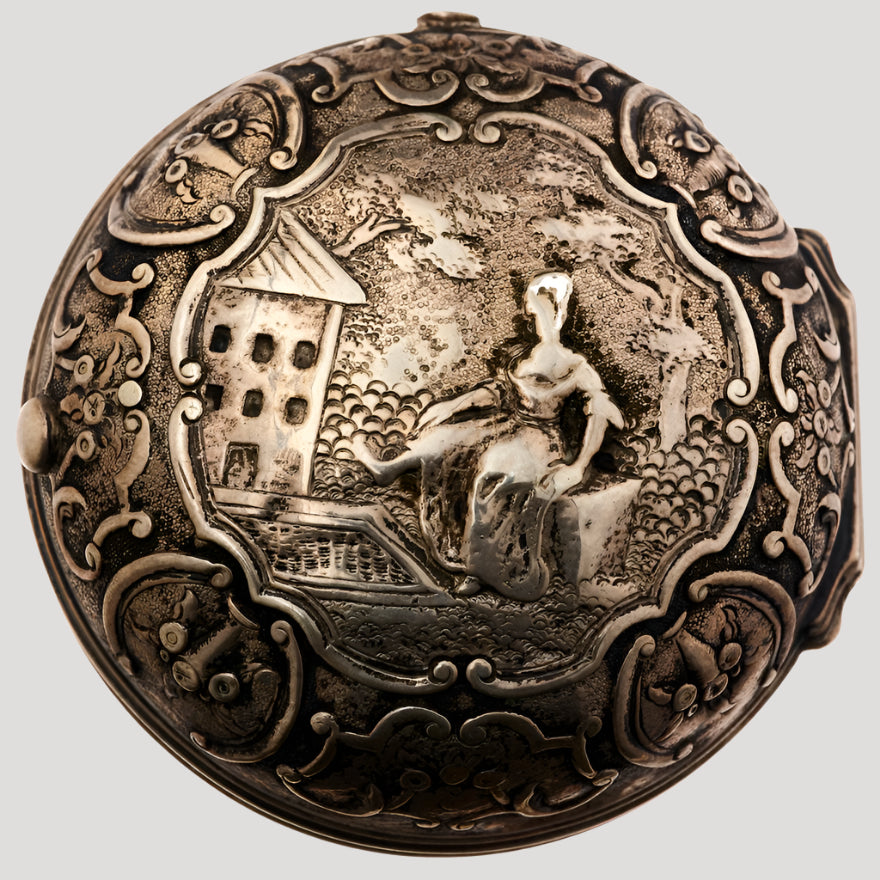 Windmills Spindle Silver Pocket Watch / Montre de poche/ Taschenuhr 18c, patina dial Rare