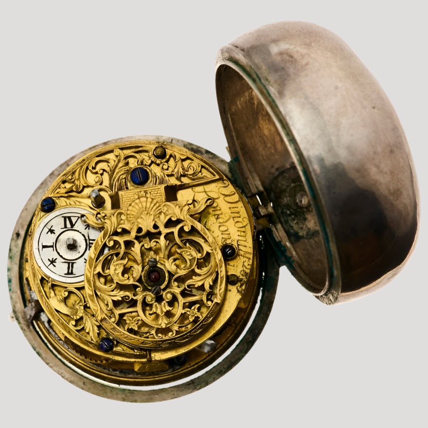 Windmills Spindle Silver Pocket Watch / Montre de poche/ Taschenuhr 18c, patina dial Rare