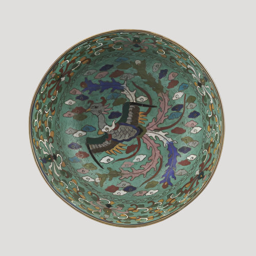 Marvelous ancient cloisonne phoenix bowl, China, Qing dynasty