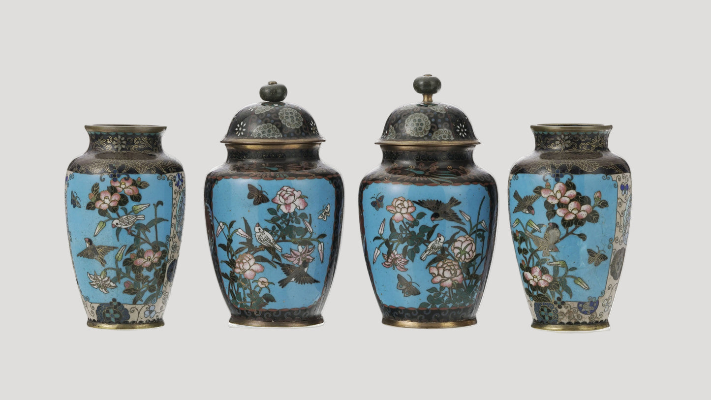 collection-vases-dont-avec-couvercle-emaux-cloisonnes-japon-xxe  japan fine art 24time enamel