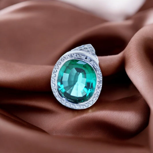 Tourmaline Important White Gold Ring paved with diamonds New & expertise