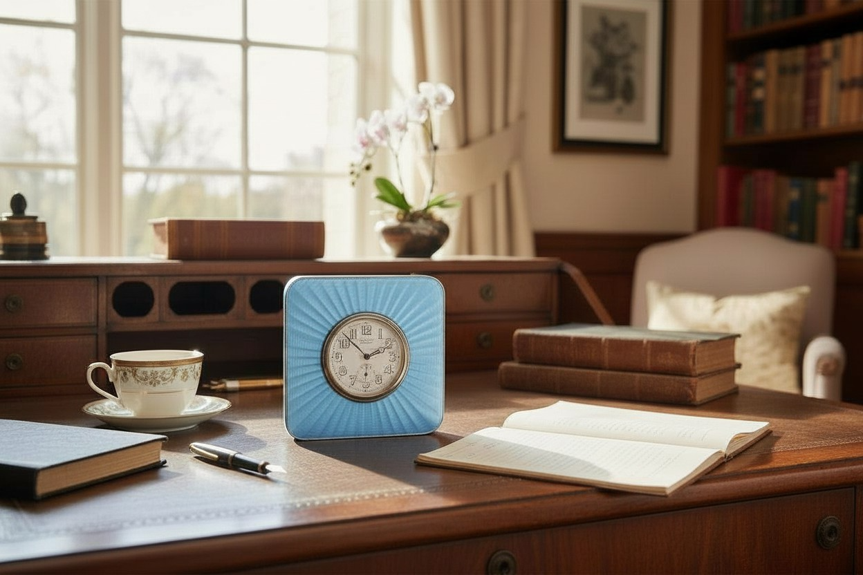 fine and very rare Cartier Longines Double Signed Art Deco Table Clock 