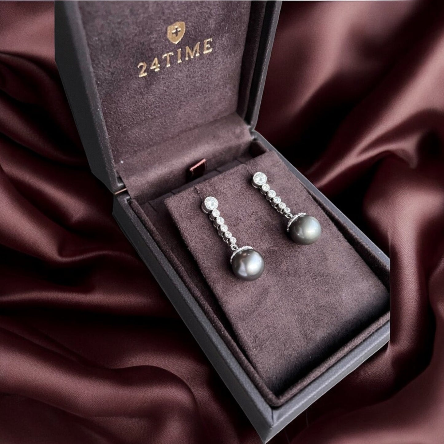 Tahiti Pearl & Diamonds 18k White Gold Earrings