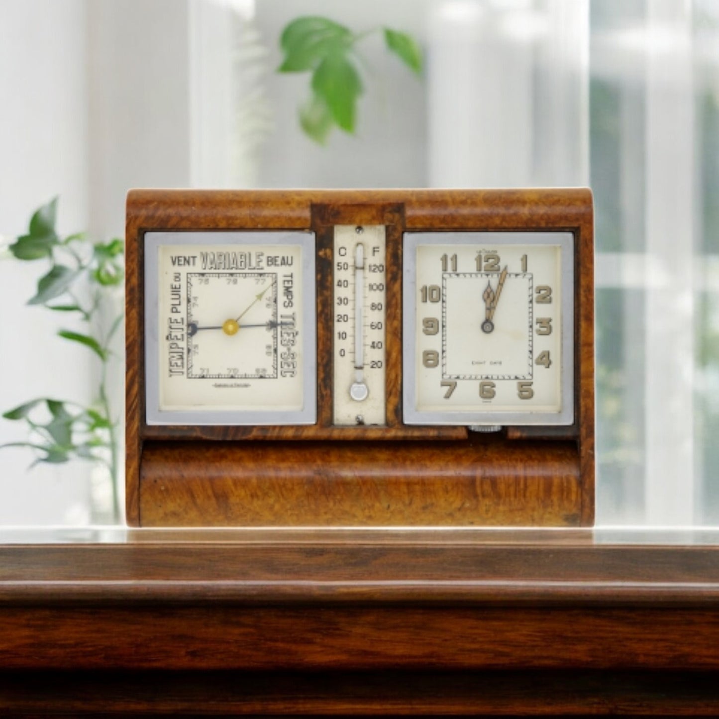 Jaeger-LeCoultre Ados Baromètre Pendulette / Desk Clock Art-Deco wooden 8 Days Double Dial 1930 Rare Collector'