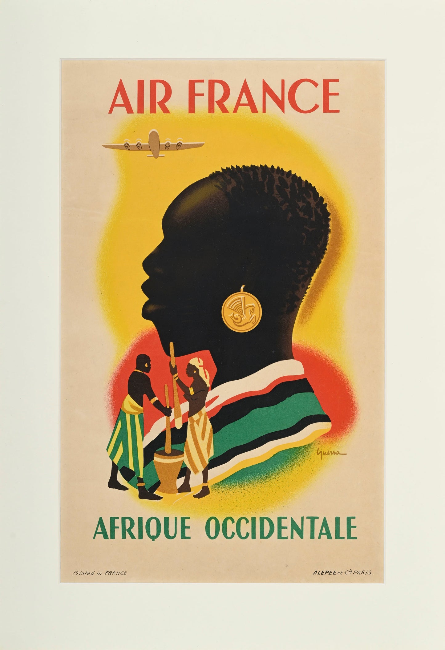 Vincent GUERRA, Air France, West Africa, circa 1948, Alepee et Cie, Paris, original vintage poster