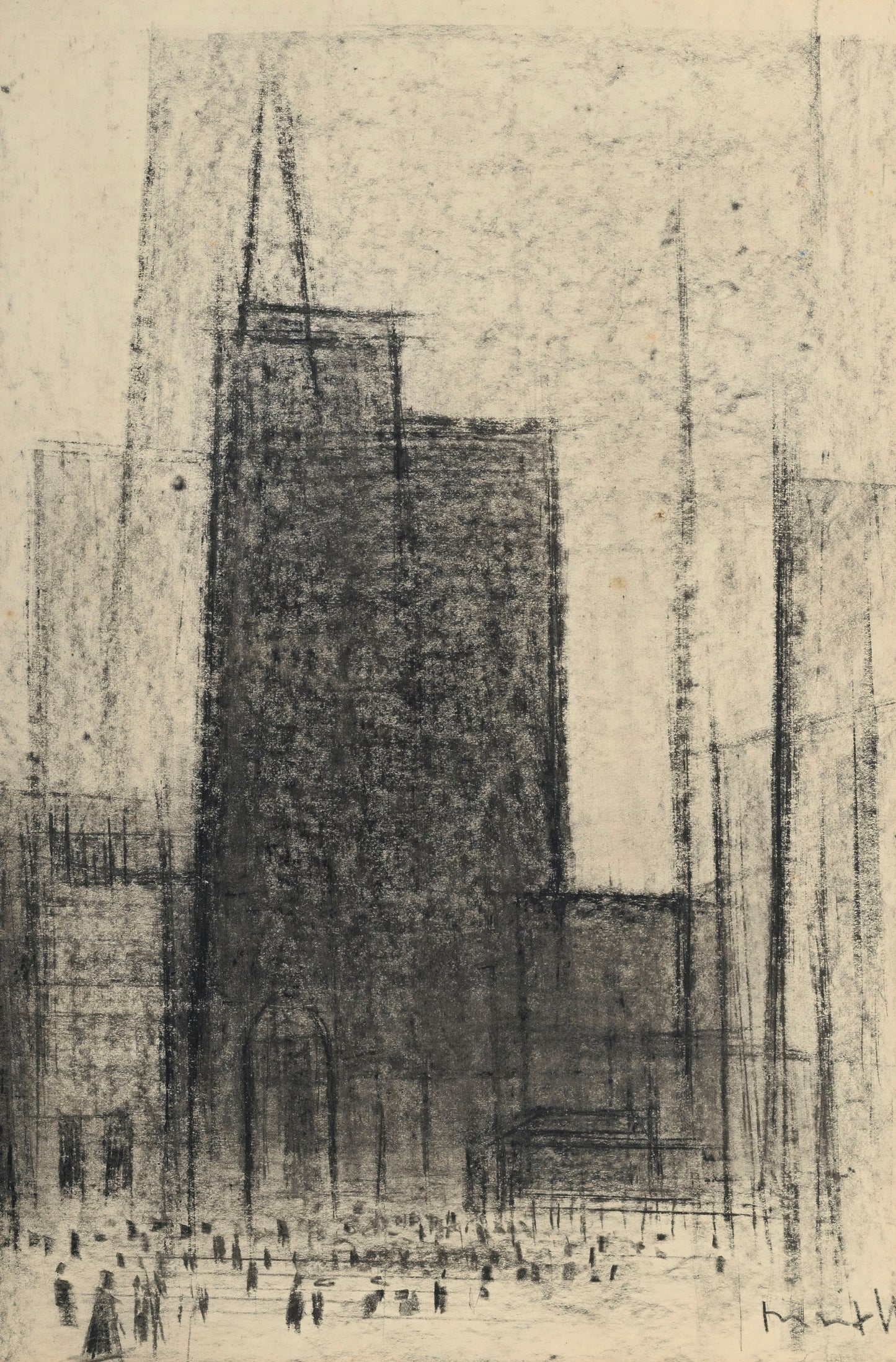 Walter Mafli (1915–2017), Cathedral, oil pastel on paper, signed
