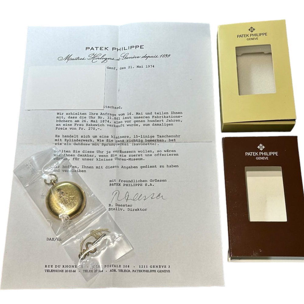 Patek Philippe Rare 1874 18k Gold Pocket Watch with Patek Philippe paperwork, One of One