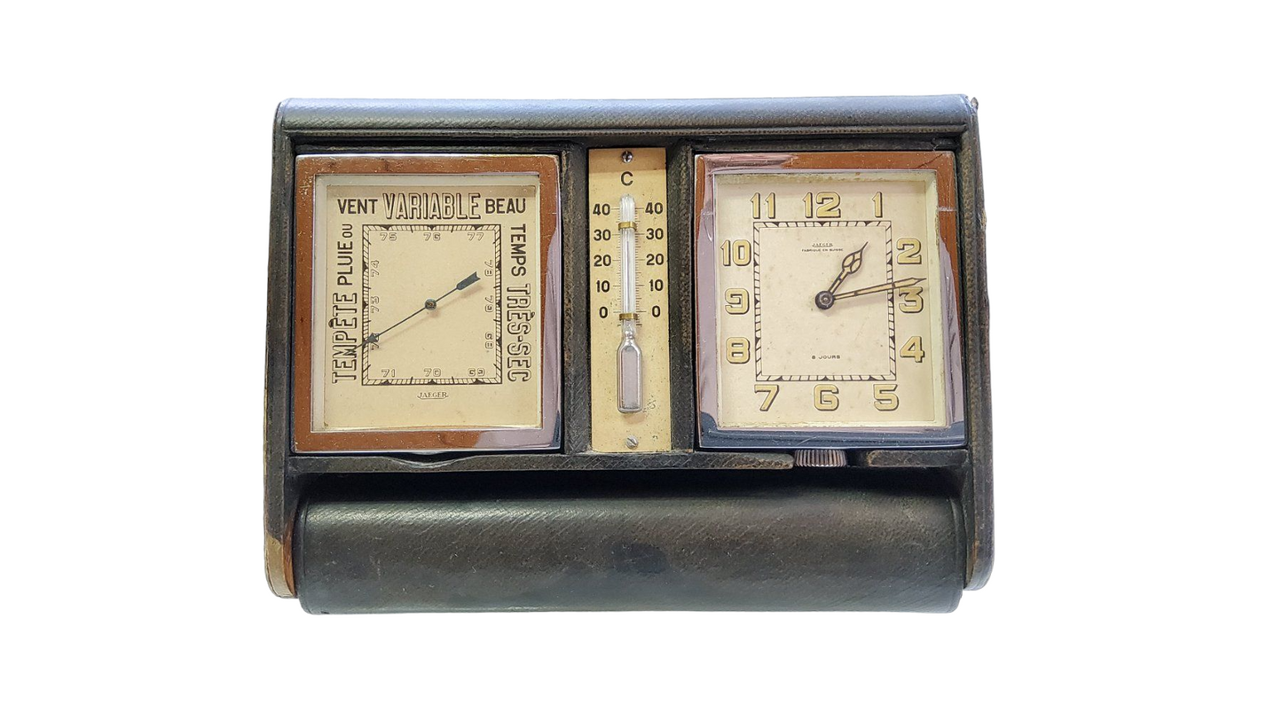 Jaeger-LeCoultre Ados Baromètre Pendulette / Desk Clock Art-Deco 8 jours Double 1930' Rare Collector'